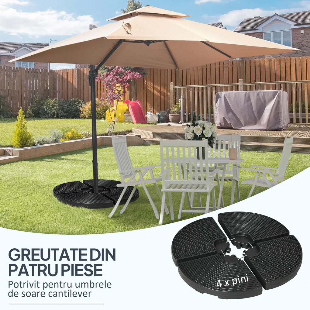 Outsunny Set 4 Greutăți Fixare Consolă pentru Umbrele de Grădină Tip Banană, Sistem de Prindere Sigur | Aosom Romania