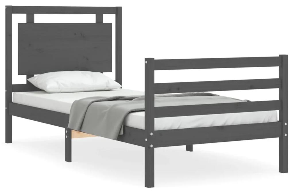 3194038 vidaXL Cadru de pat cu tăblie, gri, 90x200 cm, lemn masiv