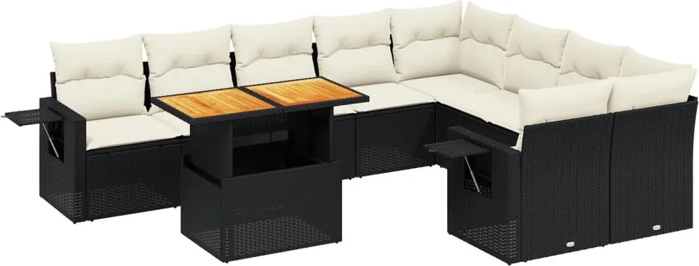 vidaXL Set canapele de grădină cu perne, 10 piese, negru, poliratan