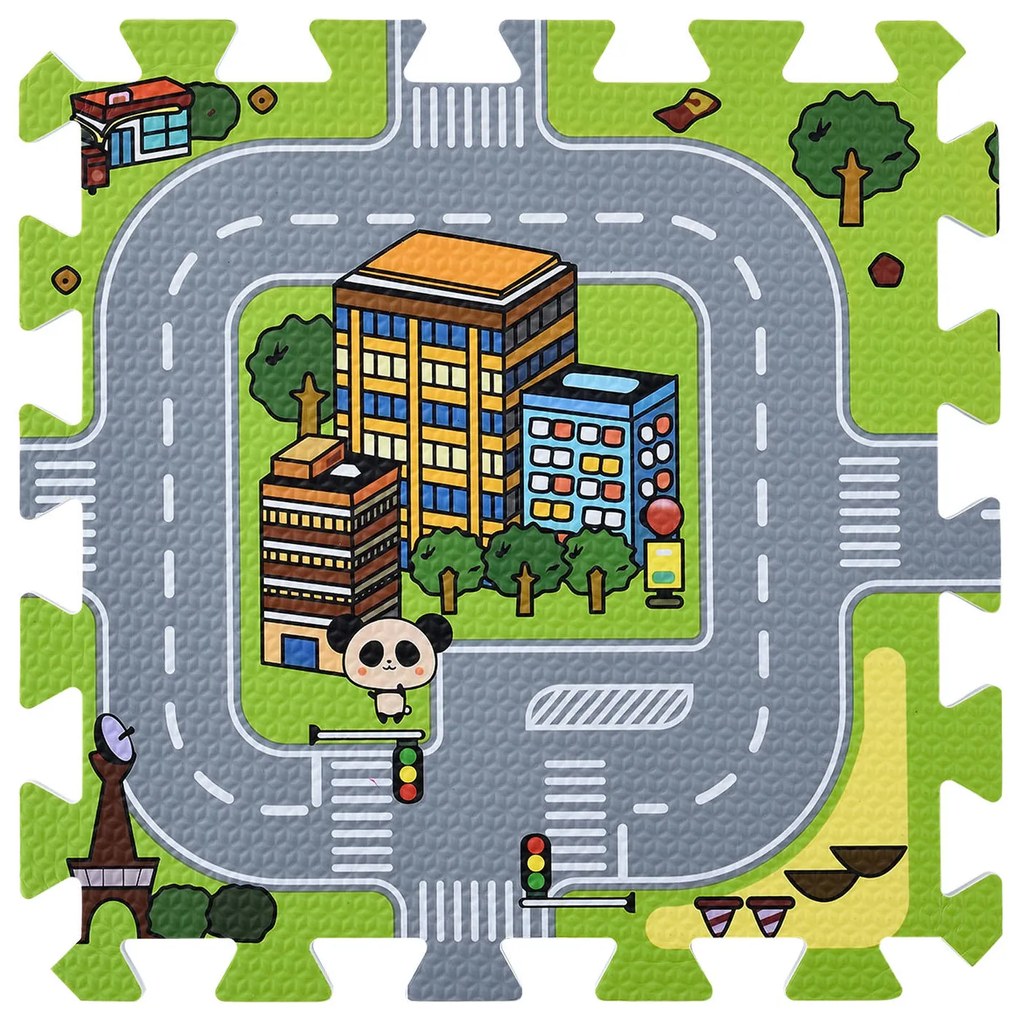 Covor de joacă sub formă de puzzle din 9 piese - strada