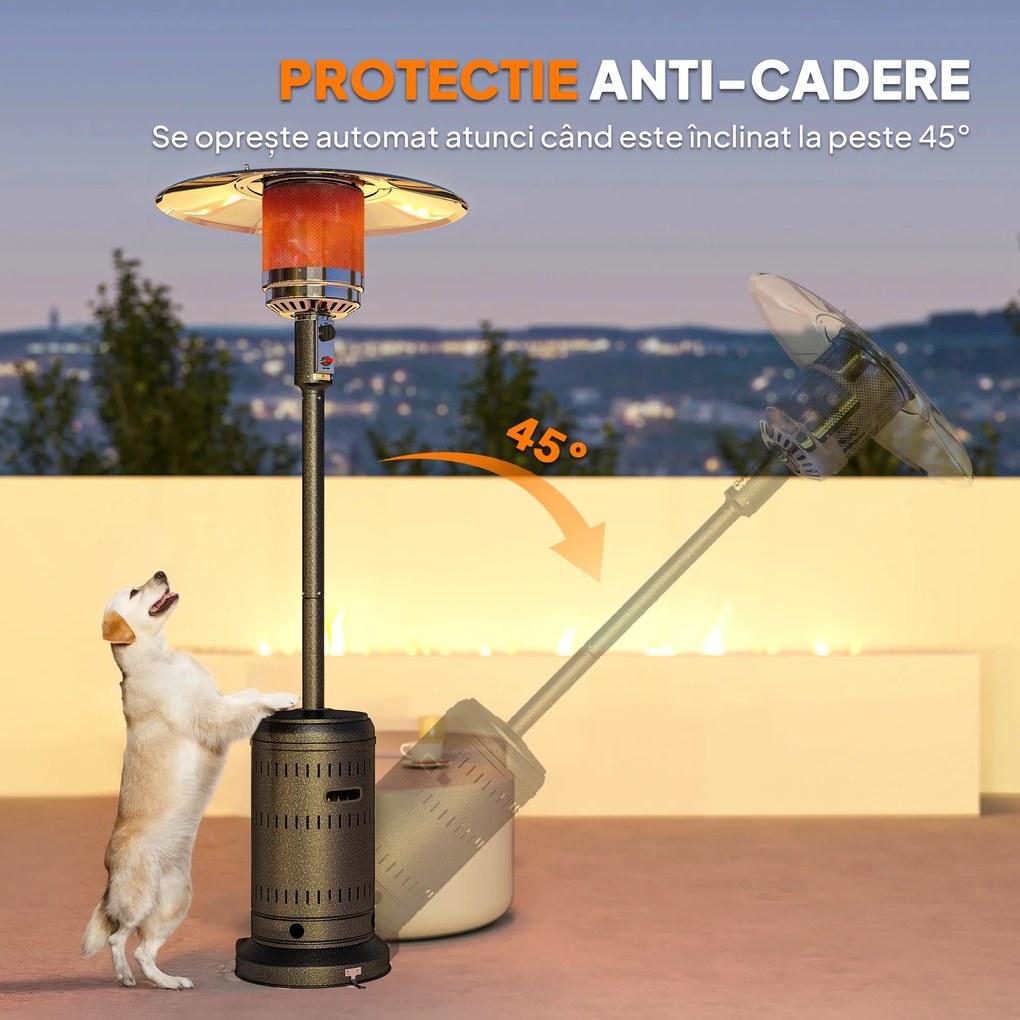 Outsunny Încălzitor de Exterior de 11 KW Reglabil, cu Roți 82 x 82 x 223 cm, Maro Închis | Aosom Romania