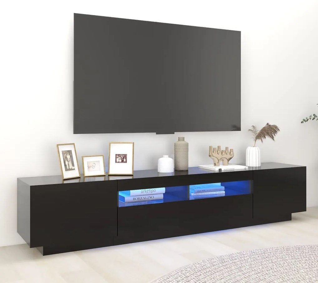 3081907 vidaXL Comodă TV cu lumini LED, negru, 200x35x40 cm
