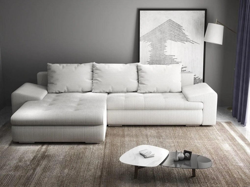 Colțar extensibil dumonde cu ladă de depozitare si sezut confortabil din spuma high-density, Leonardo Zoom Crem 260x185 cm