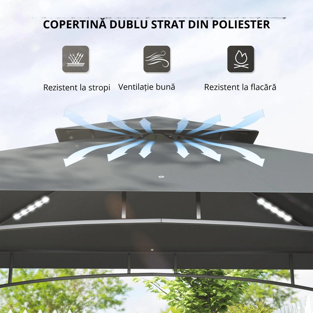 Outsunny Pavilion de grătar cu LED 240 x 150 x 258 cm rezistent la apă, ignifug, pavilion de grătar cu acoperiș dublu | Aosom Romania
