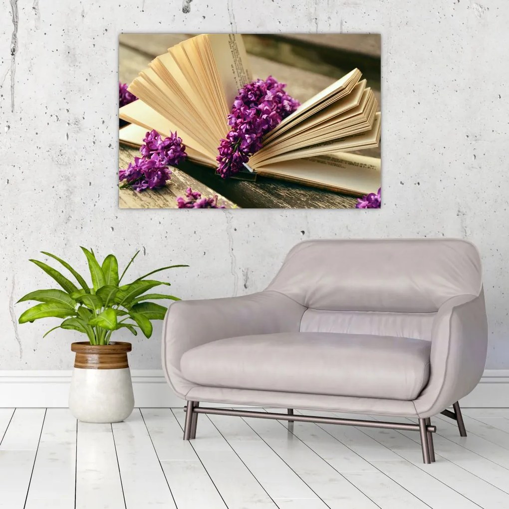Tablou cu cartea și lavanda (90x60 cm)
