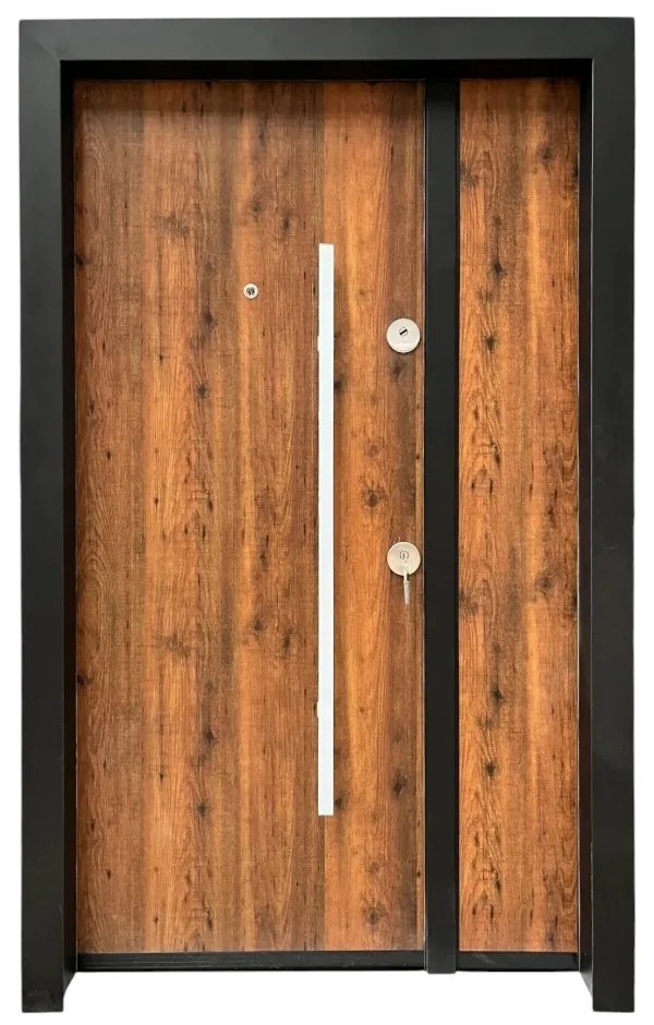 Usa metalica dubla de exterior cu izolatie si vizor Novo Doors NDS1200, Din compozit, 2 yale, Kit complet, Pentru case, Gri antracit (Culoare: Stejar