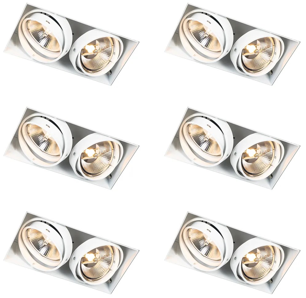 Set de 6 spoturi încastrate albe GU10 AR111 fără ramă cu 2 lumini - Oneon