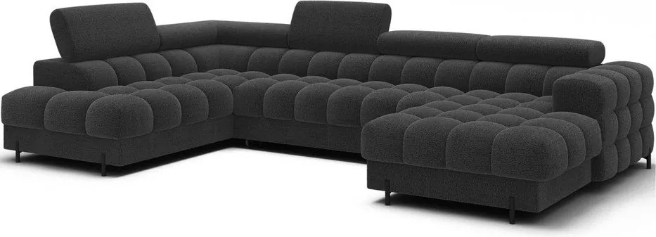 Colțar gri închis extensibil cu tapițerie din țesătură bouclé (cu colț pe partea stângă/în formă de "U") Feraria – ELTAP