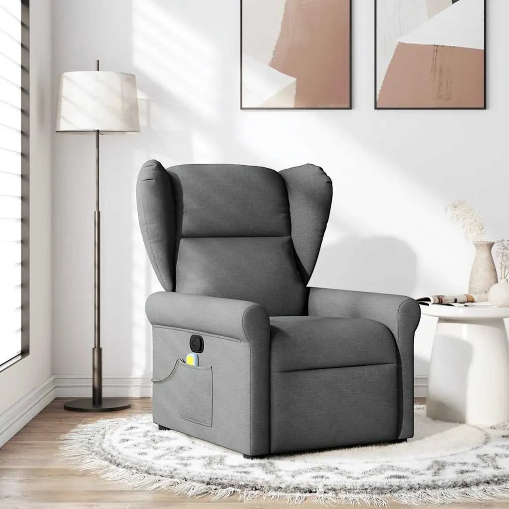 vidaXL Fotoliu de masaj rabatabil, gri închis, material textil