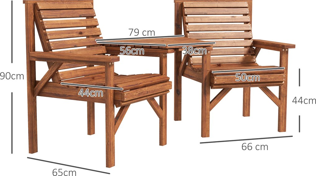 Outsunny Set bistro 3 piese din lemn rezistent la intemperii, set mobilier grădină cu design lamelar și orificiu pentru umbrelă, Carbonizat | Aosom Romania