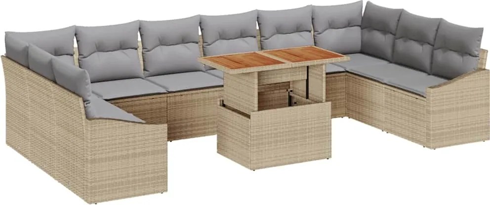 vidaXL Set de canapele pentru grădină 11 pcs Bej Rattan poli