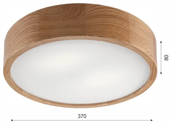 Plafonieră de baie OAK, 3 x soclu E27, max. 15 W, 230 V, finisaj stejar, Ø 37 cm, IP54