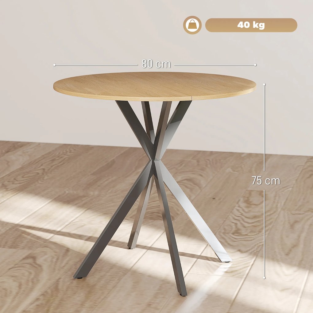 HOMCOM Masă Rotundă de Dining Industrială 80cm - Stejar Alb | Aosom Romania