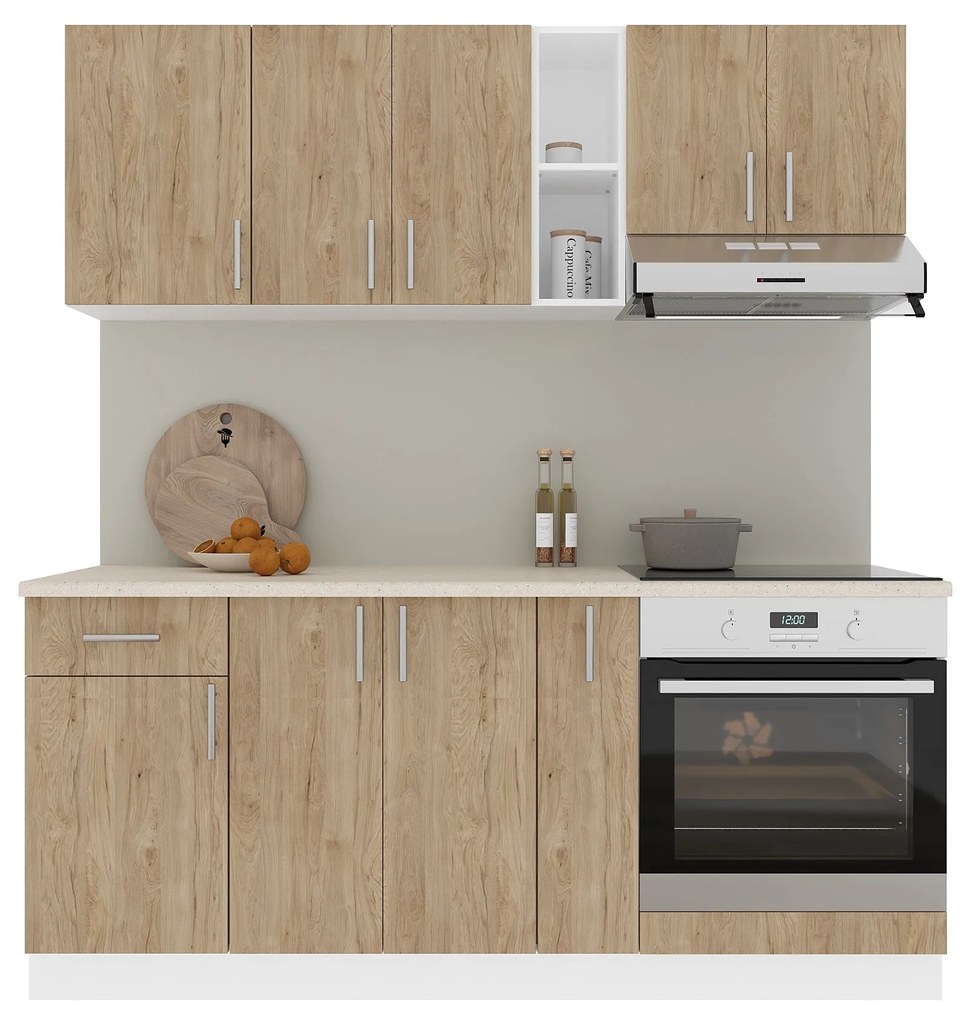 Set Bucatarie Karo V9, Lemn Natural/Alb, Blat Thermo 28 mm, L 180 cm