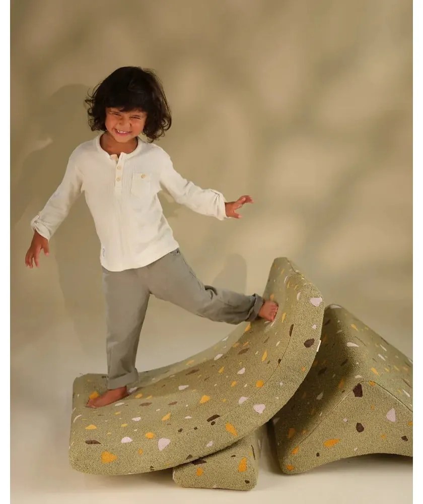 Fotoliu de copii verde cu tapițerie din țesătură bouclé/cu tapițerie din chenille Terrazzo Moon – Wigiwama