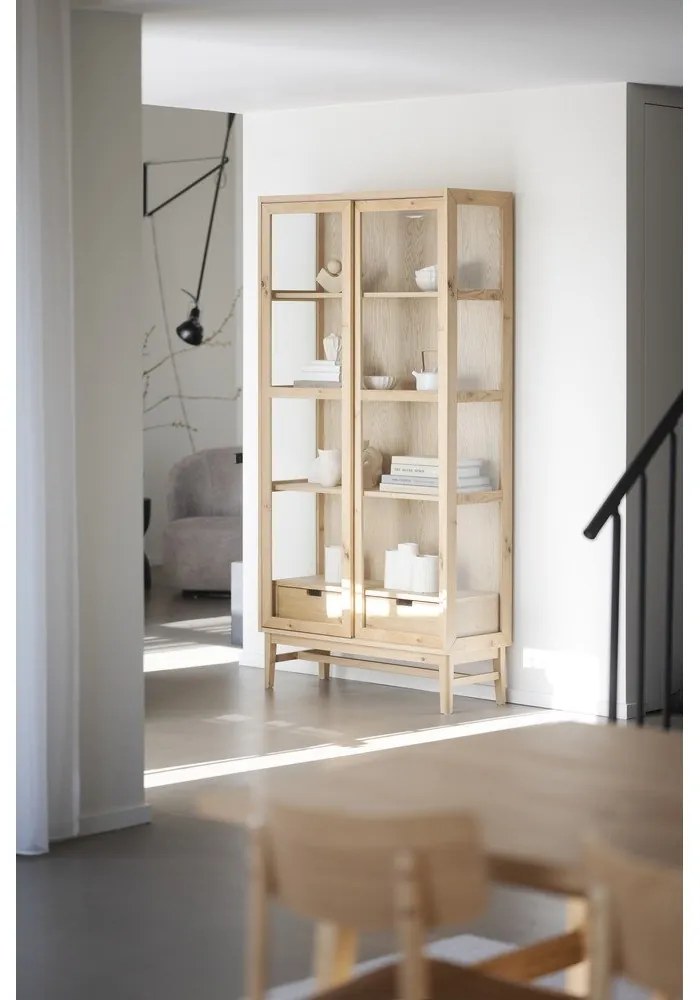 Vitrină natural cu aspect de lemn de stejar cu ușă glisantă 100x203 cm Hazelton – Rowico