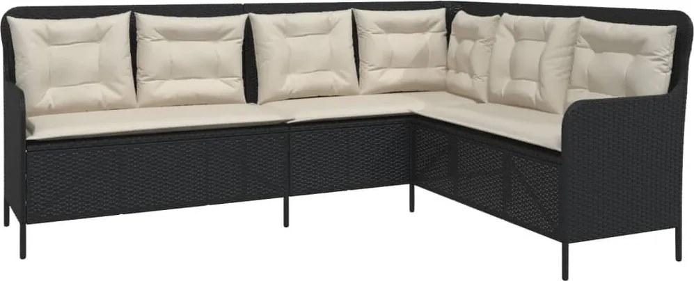 vidaXL Canapea de grădină cu perne, formă de L, negru, poliratan