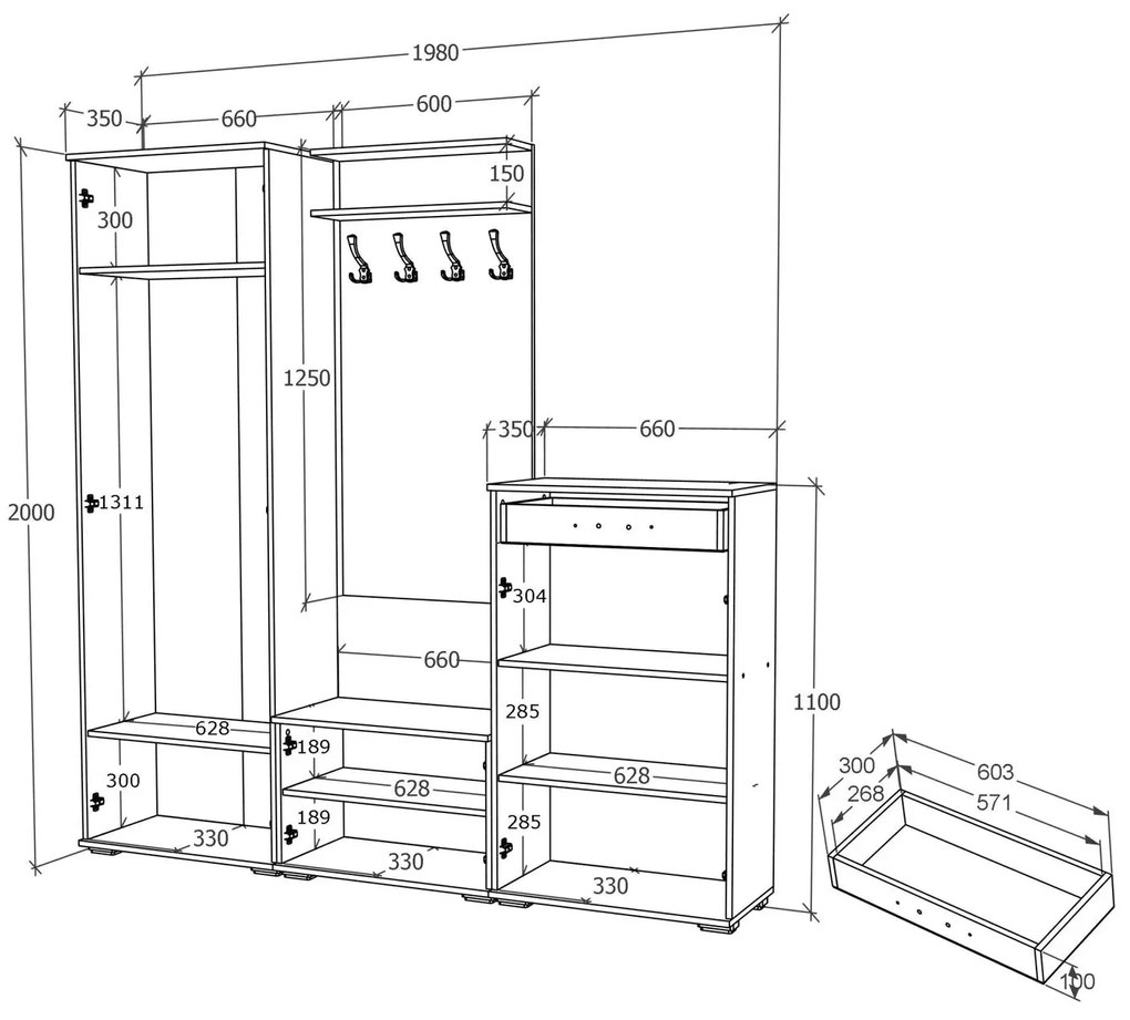 Set haaus V6, Antracit/Alb, L 200 cm