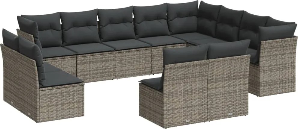 vidaXL Set canapea de grădină cu perne, 12 piese, gri, poliratan
