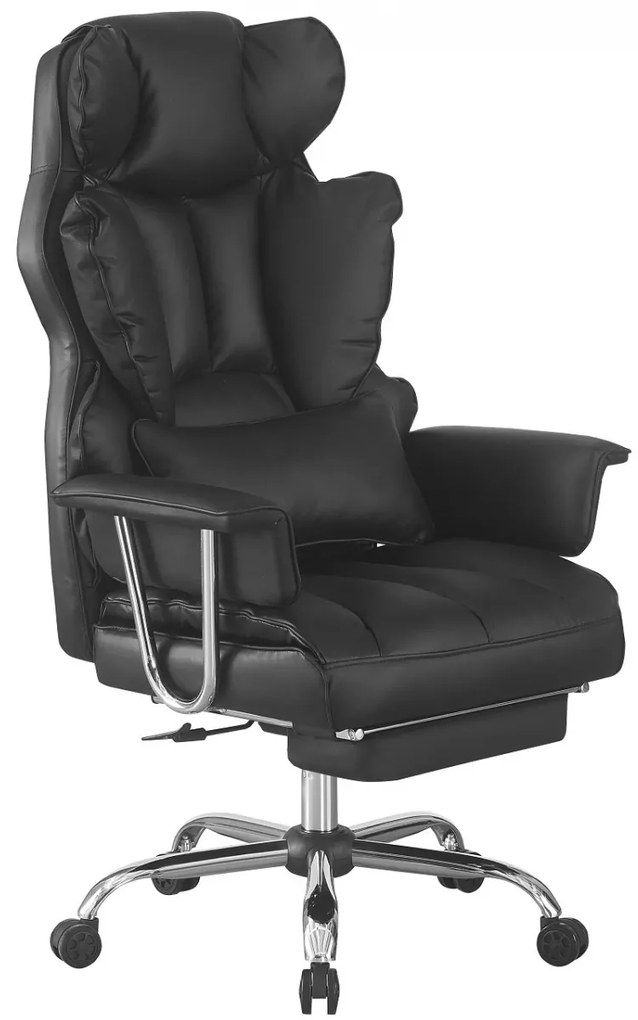 EFOMAO - Scaun directorial cu perna lombara, suport picioare, spătar înalt și reglabil, piele PU, Negru