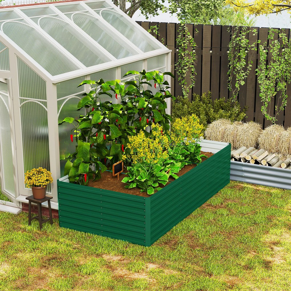 Outsunny Jardinieră ridicată galvanizată dreptunghiulară pentru exterior - fund deschis - 240 x 120 x 60cm, verde | Aosom Romania
