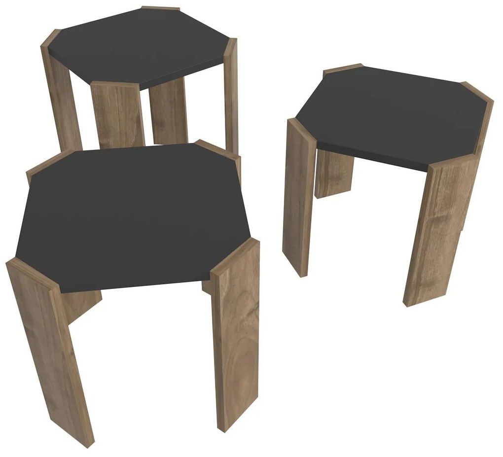 Set 3 măsuțe cafea Lorizolla (antracit + nuc). 1106450