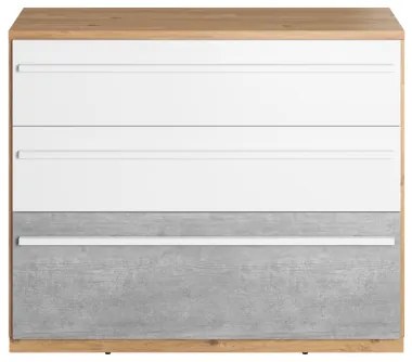 Comoda Piano Cu 3 Sertare, Stejar Nash, Alb Si Beton, 110 Cm