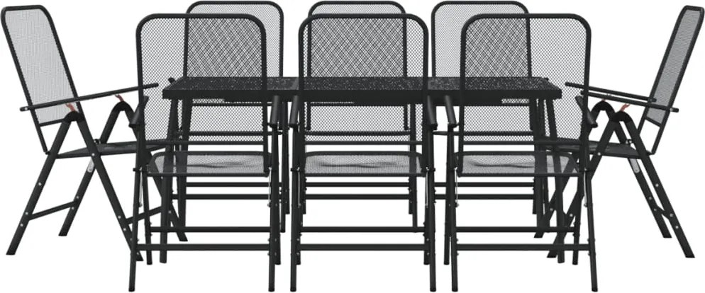vidaXL Set de masă pentru grădină, 9 piese, plasă metalică antracit