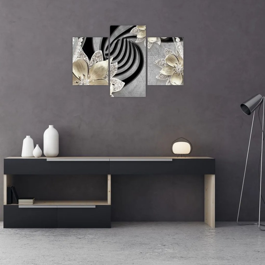 Tablou - 3D Flori aurii (90x60 cm)