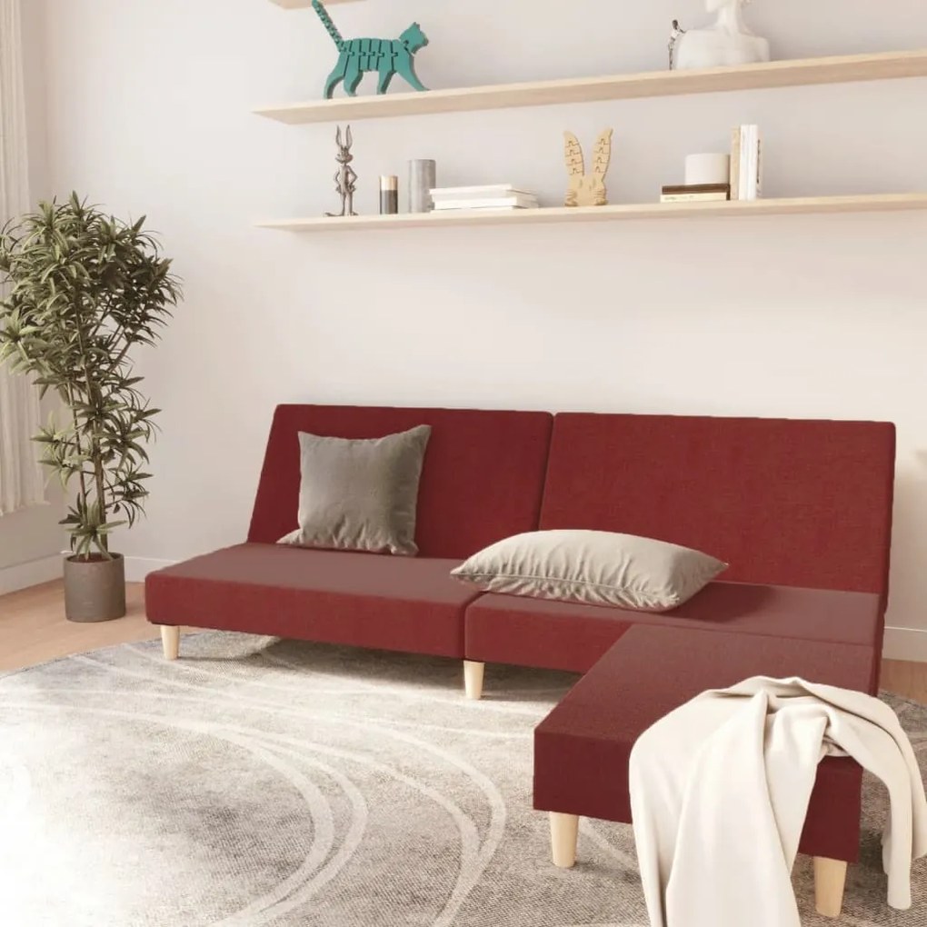 3080474 vidaXL Canapea extensibilă cu 2 locuri şi taburet, roșu vin, textil