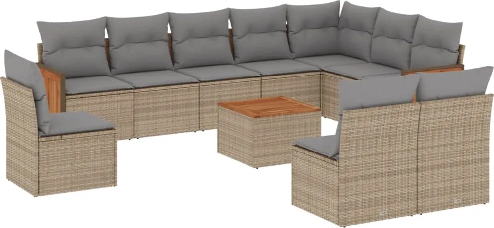 vidaXL Set canapele de grădină cu perne, 11 piese, bej, poliratan