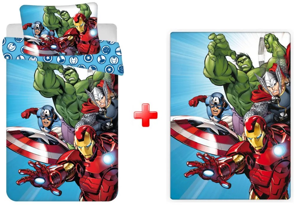 Avengers Light Blue set de lenjerie de pat pentru copii și pătură din polar