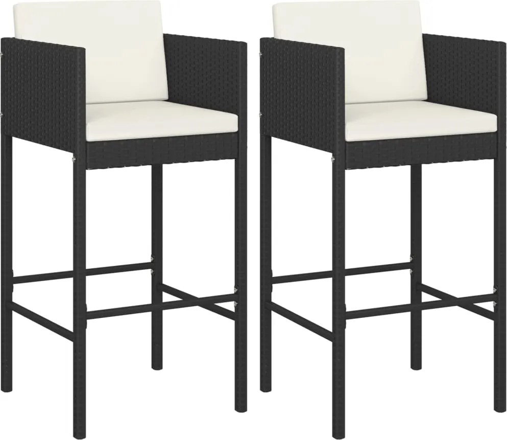 vidaXL Scaune de bar cu perne, 2 buc., negru, poliratan