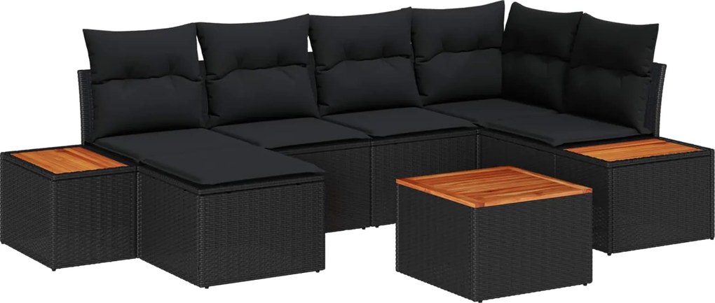 vidaXL Set de canapele pentru grădină cu pernă 7 pcs Negru Poliratan