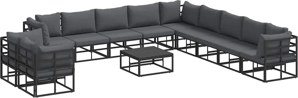 vidaXL Set de canapele pentru grădină cu pernă 12 pcs Negru Aluminiu