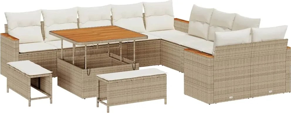 vidaXL Set de canapele pentru grădină cu pernă 13 pcs Bej poliratan