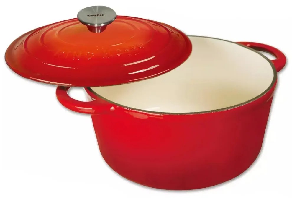 Oala fonta emailată cu capac 21cm 2,4L Kinghoff KH1614, rosie