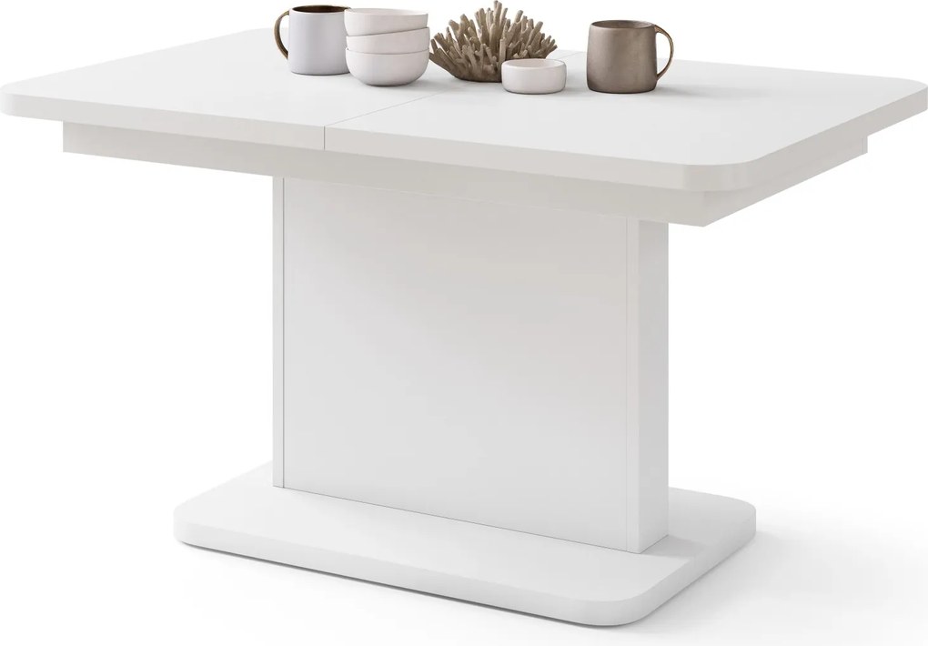 Mazzoni ASTON MINI-Z Alb Mat - MĂSUȚĂ DE CAFEA MODERNĂ EXTENSIBILĂ REGLABILĂ PE ÎNĂLȚIME MASĂ TRANSFORMABILĂ