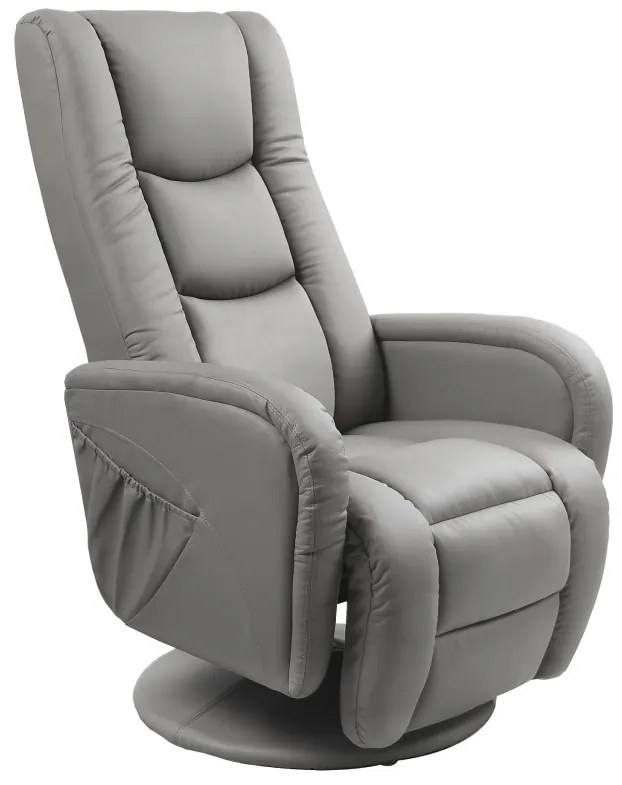 Fotoliu recliner cu functie de masaj Pulsar piele ecologica gri H106 cm