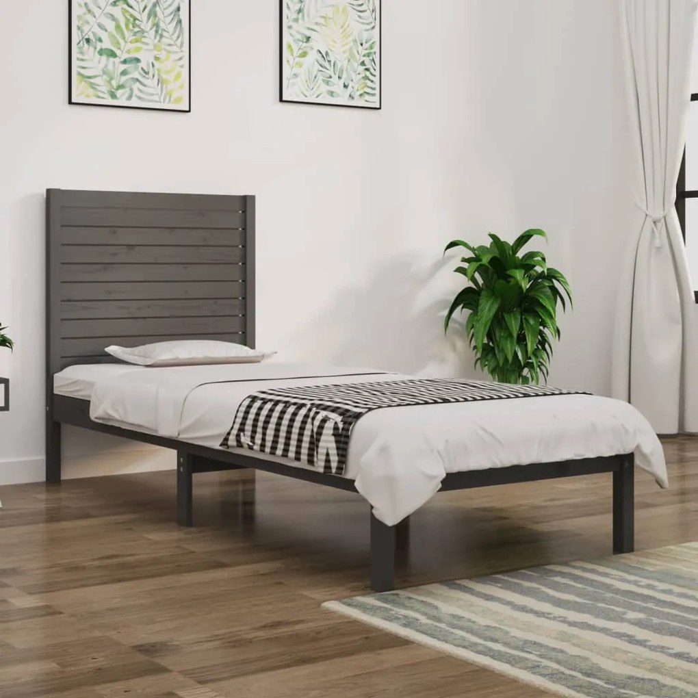 3104570 vidaXL Cadru de pat mic single, gri, 75x190 cm, lemn masiv