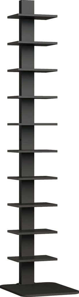 HOMCOM Bibliotecă Verticală înaltă cu 11 Rafturi, Bibliotecă Economisitoare de Spațiu Slim, Raft Industrial pentru Living, Dormitor, Birou, 34.5x41.5x163.5 cm, Negru | Aosom Romania