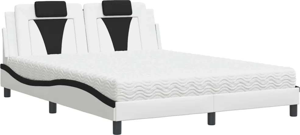 vidaXL Pat, Viana, cu saltea, alb și negru, 160x200 cm, piele ecologică