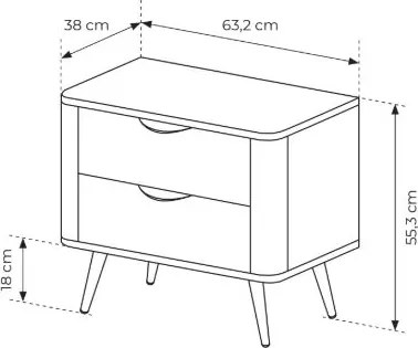 Noptieră Edrin 63 cm cu sertare - stejar dunin / negru