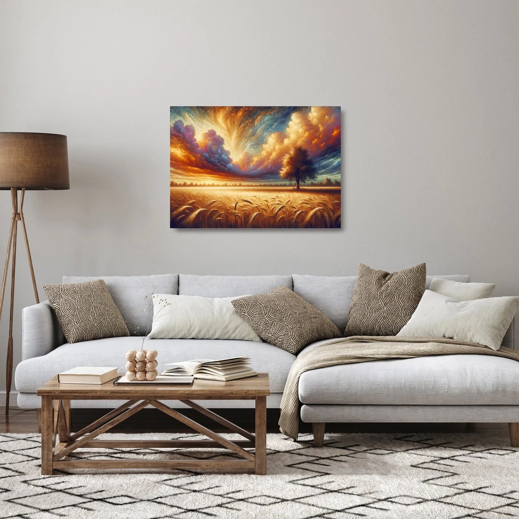 Tablou pe sticlă – Arbore pe câmp (70x50 cm)