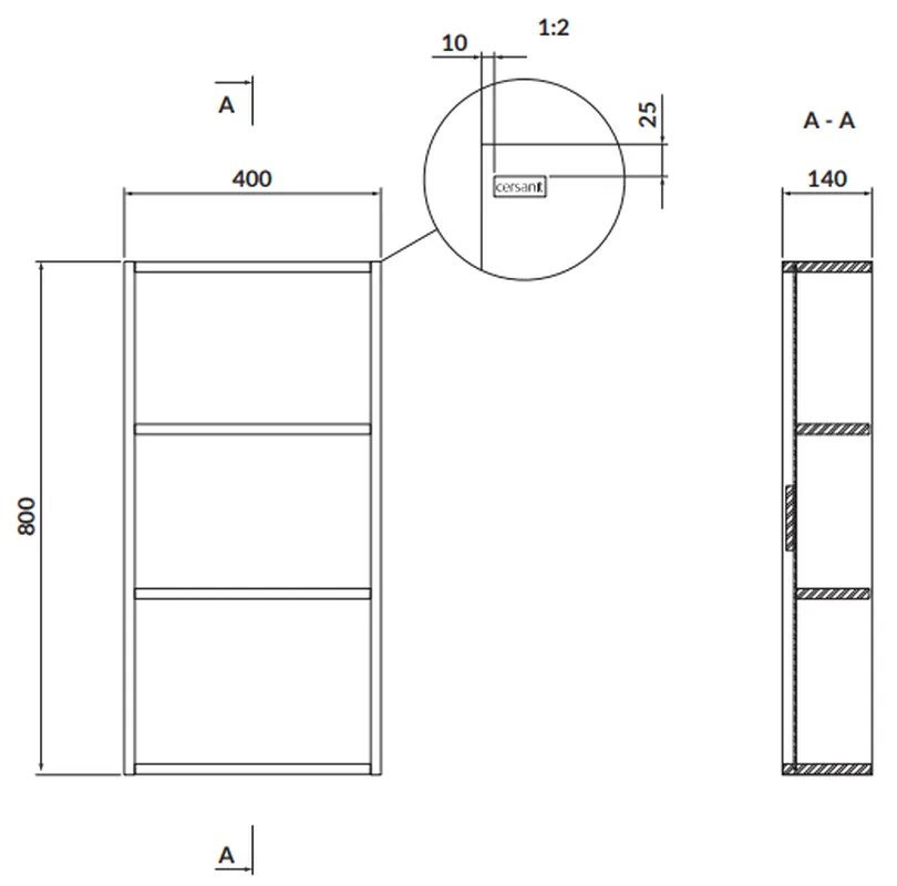 Dulap baie suspendat 80 cm, 2 polite, latime 40 cm, alb, montat, Cersanit Larga Alb, 400 mm