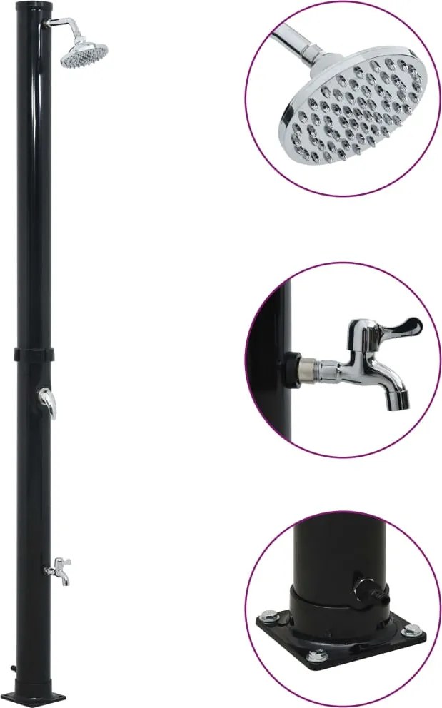 vidaXL Duș solar, negru, 220 cm, 20 L