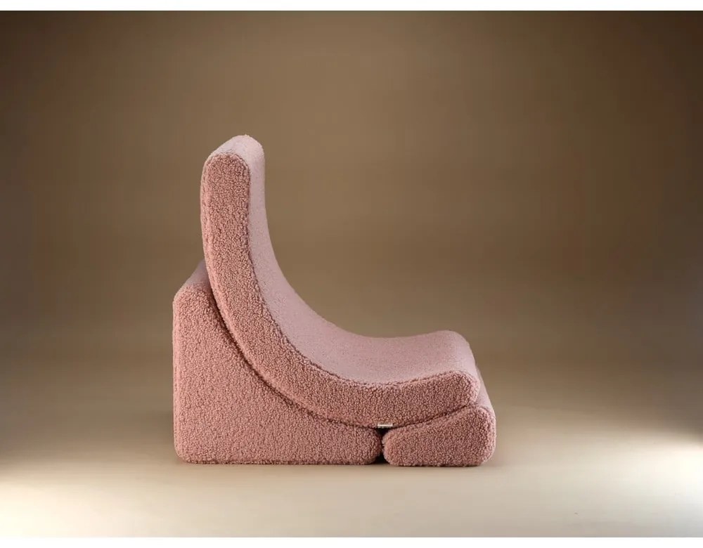 Fotoliu de copii roz cu tapițerie din țesătură bouclé Moon – Wigiwama