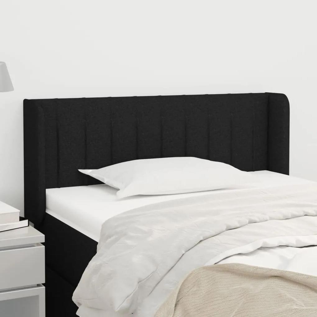 Tablie de pat cu aripioare negru 83x16x78 88 cm textil 1, Negru, 83 x 16 x 78 88 cm