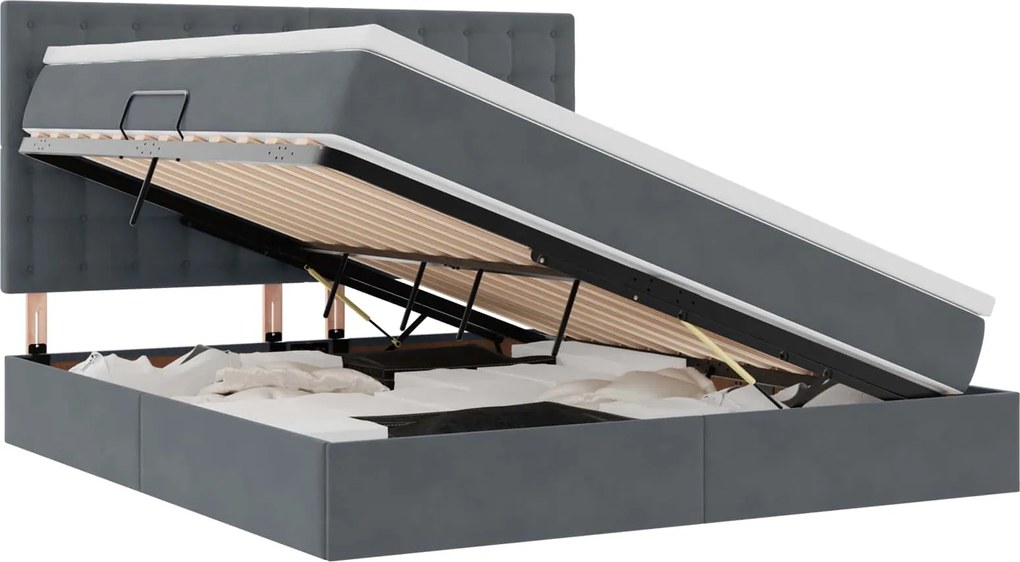 vidaXL Pat cu saltea și spațiu de depozitare Gri închis 160 x 200 cm