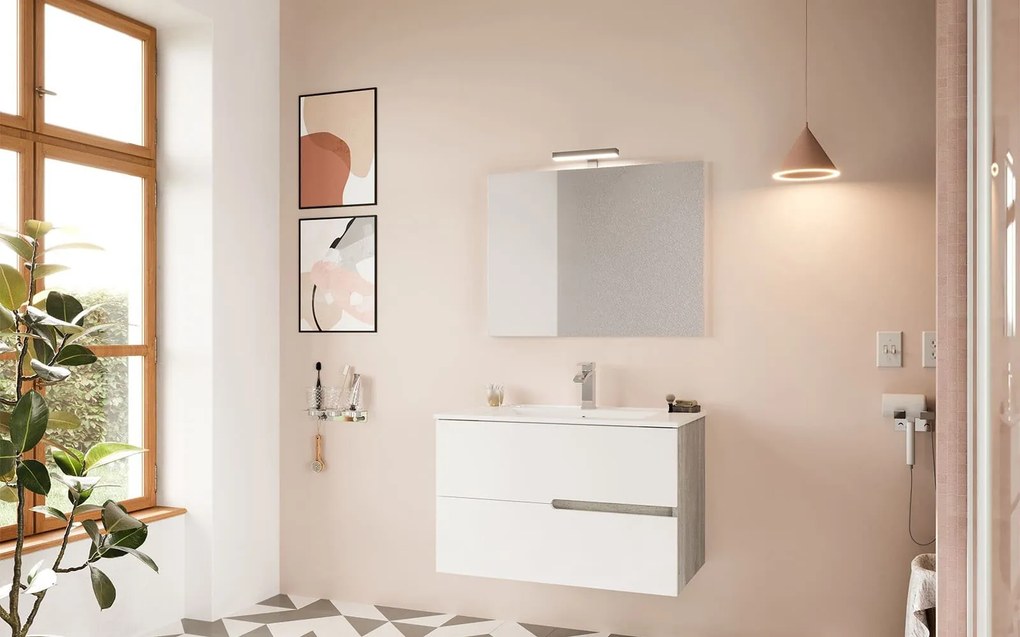 Set lemn masiv Mobilier Baie Suspendat Bello 80cm - Rovere Fumo